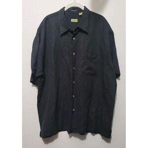 Y2K Vintage Izod Silk Linen Short Sleeve Button Up Shirt Black Size XXL Golf